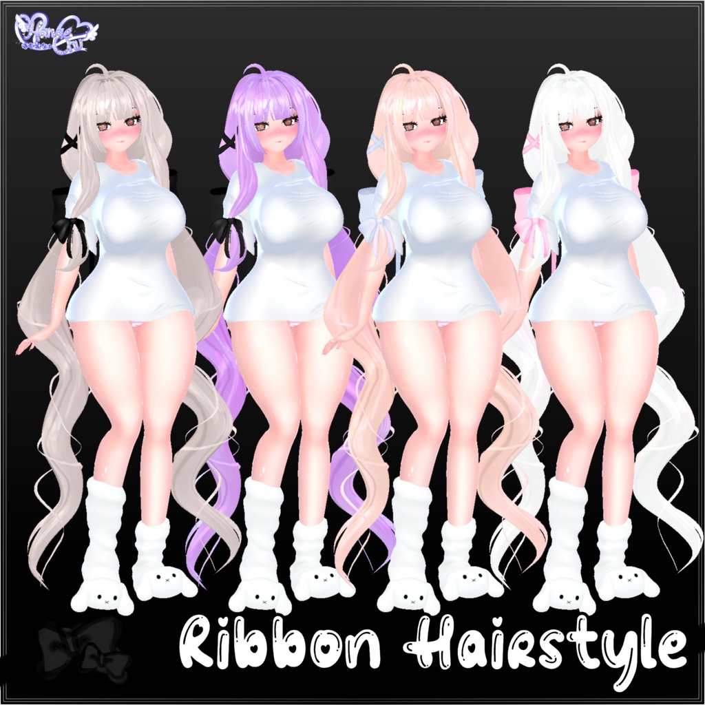 Ribbon Twintail Hair リボンツインテールヘア 3D Model Unitypackage VRChat