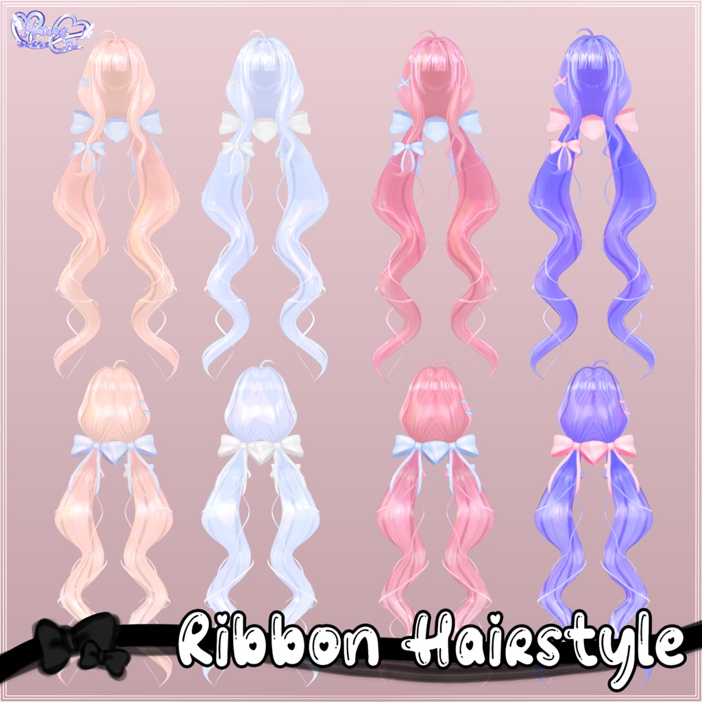 Ribbon Twintail Hair リボンツインテールヘア 3D Model Unitypackage VRChat