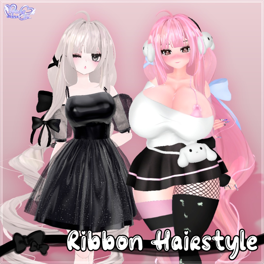 Ribbon Twintail Hair リボンツインテールヘア 3D Model Unitypackage VRChat
