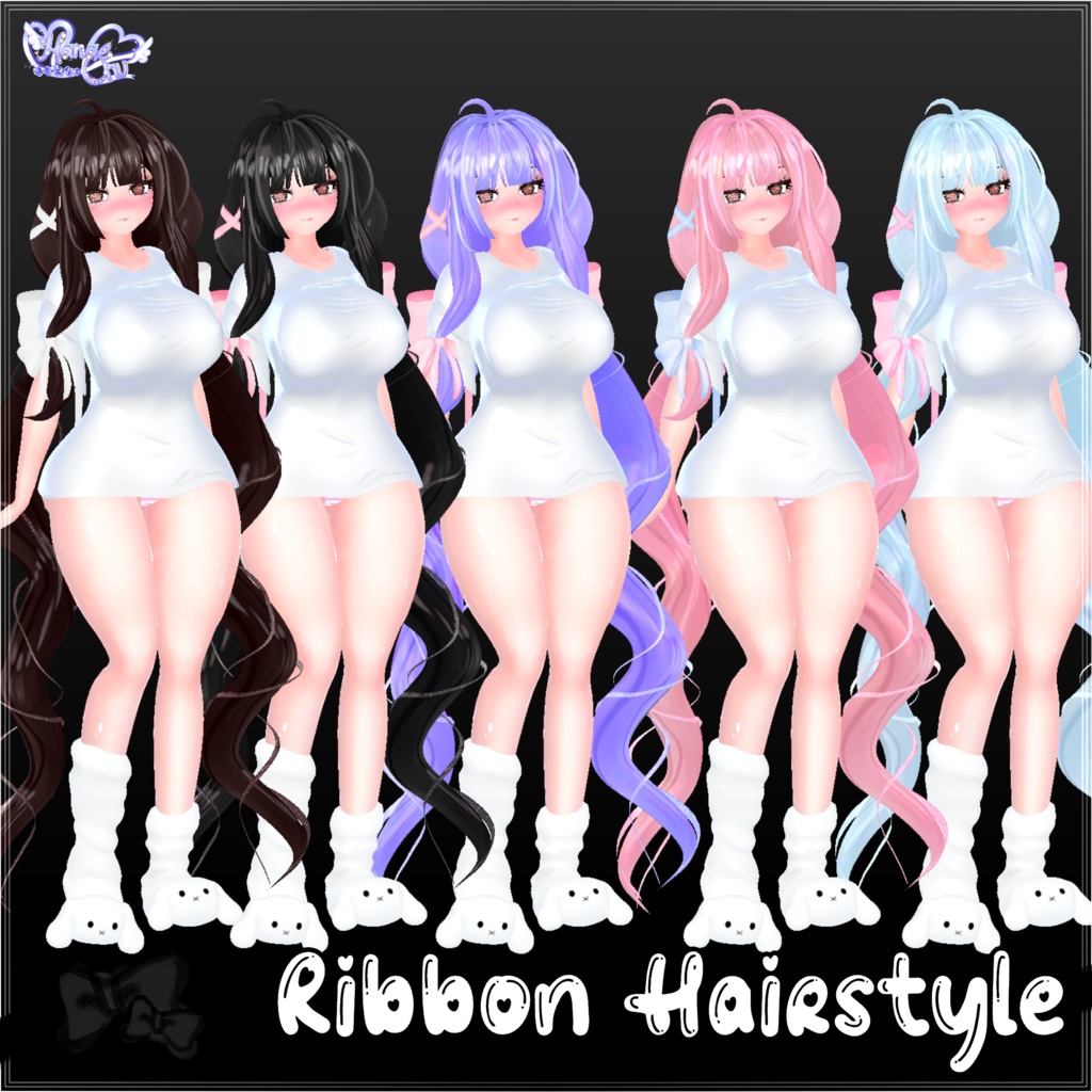 Ribbon Twintail Hair リボンツインテールヘア 3D Model Unitypackage VRChat