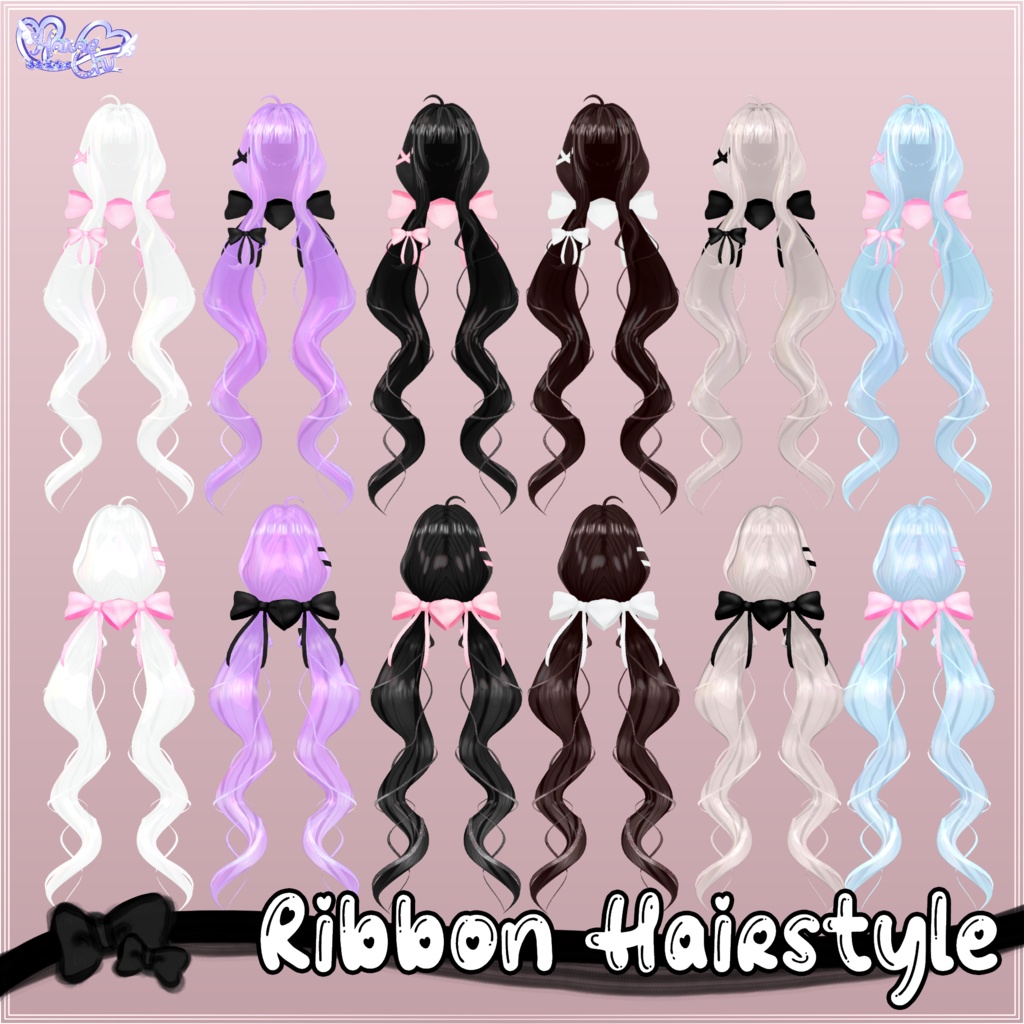 Ribbon Twintail Hair リボンツインテールヘア 3D Model Unitypackage VRChat
