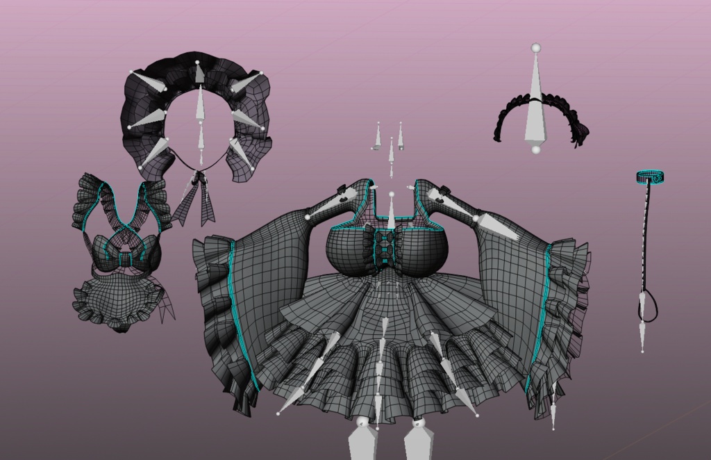 「ダリア」Goth Lolita Maid Outfit Set †𓆩♡𓆪† ゴスロリタメイド 衣装 セット 3D Model Unitypackage Halloween