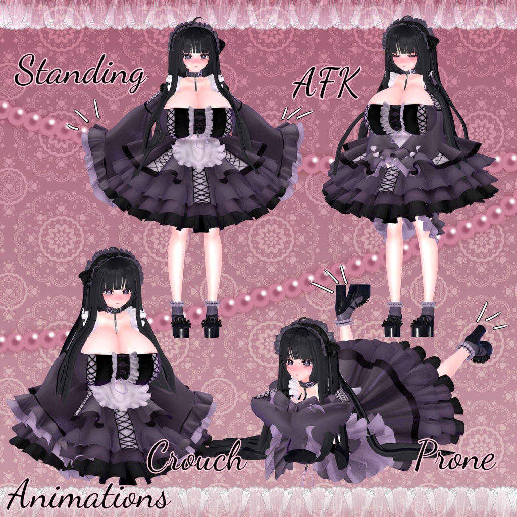 「ダリア」Goth Lolita Maid Outfit Set †𓆩♡𓆪† ゴスロリタメイド 衣装 セット 3D Model Unitypackage Halloween
