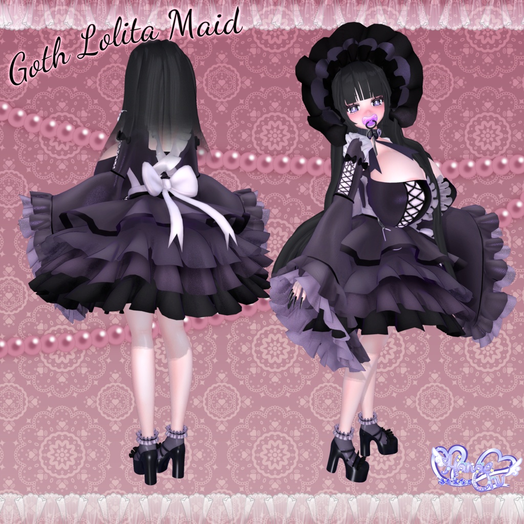 「ダリア」Goth Lolita Maid Outfit Set †𓆩♡𓆪† ゴスロリタメイド 衣装 セット 3D Model Unitypackage Halloween