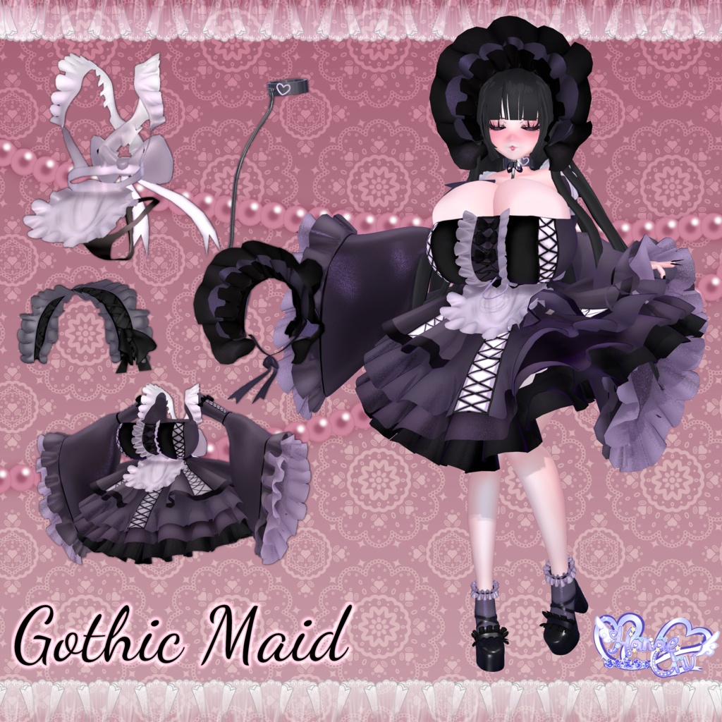 「ダリア」Goth Lolita Maid Outfit Set †𓆩♡𓆪† ゴスロリタメイド 衣装 セット 3D Model Unitypackage Halloween