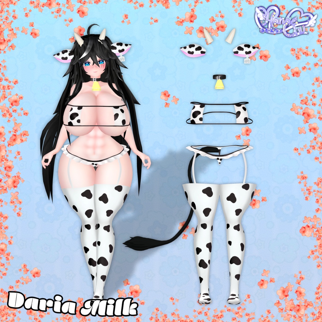 「ダリア」Cow Bikini Set 🐮 牛のビキニ衣装セット 3D Model Unitypackage