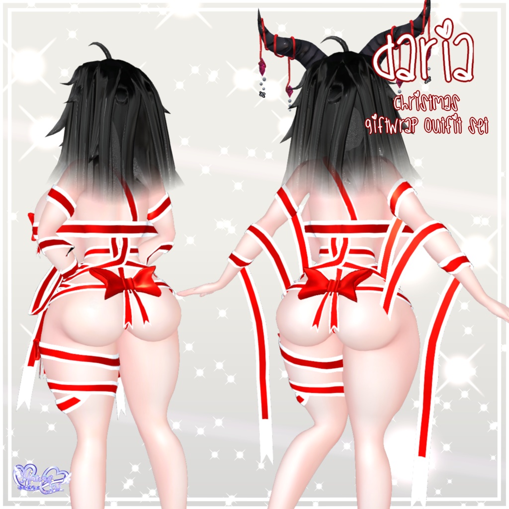 「ダリア」Christmas Giftwrap Outfit クリスマスギフトラップ リボン衣装セット 3D Model Unitypackage VRChat 缩略图 2