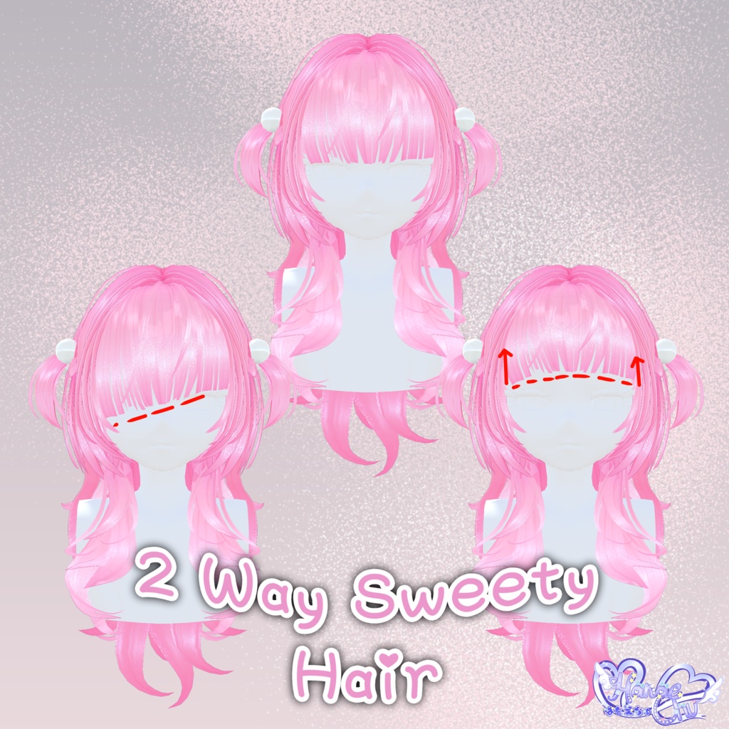 【VRC想定】 2 Way Sweety Hair 3D Model Unitypackage