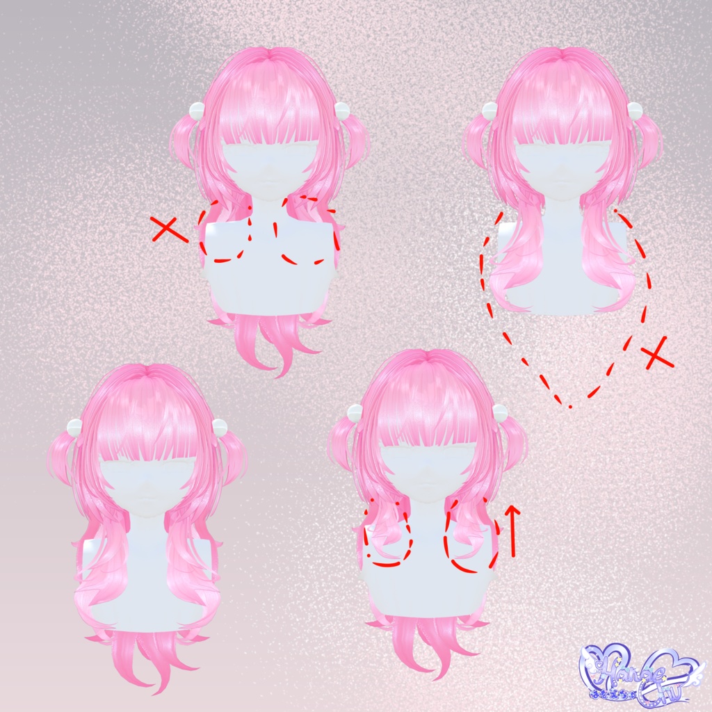 【VRC想定】 2 Way Sweety Hair 3D Model Unitypackage