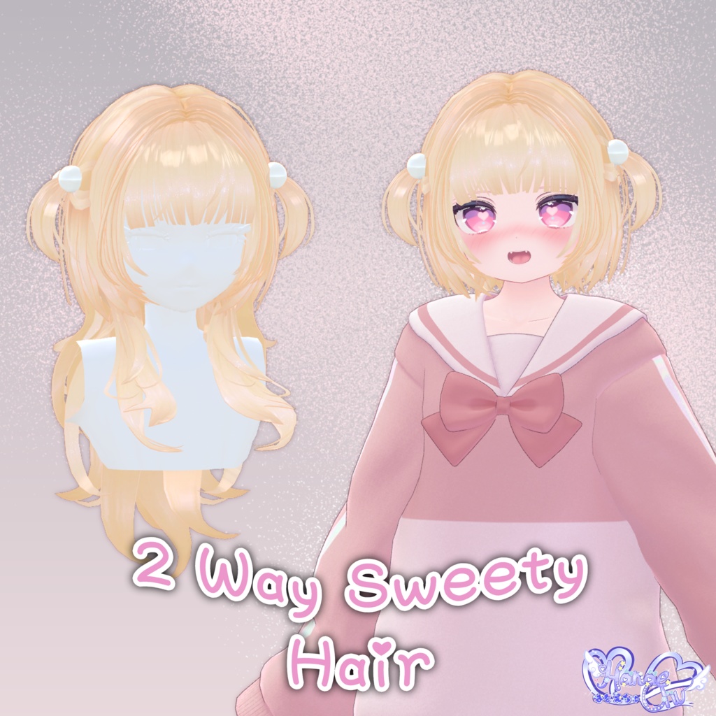 【VRC想定】 2 Way Sweety Hair 3D Model Unitypackage