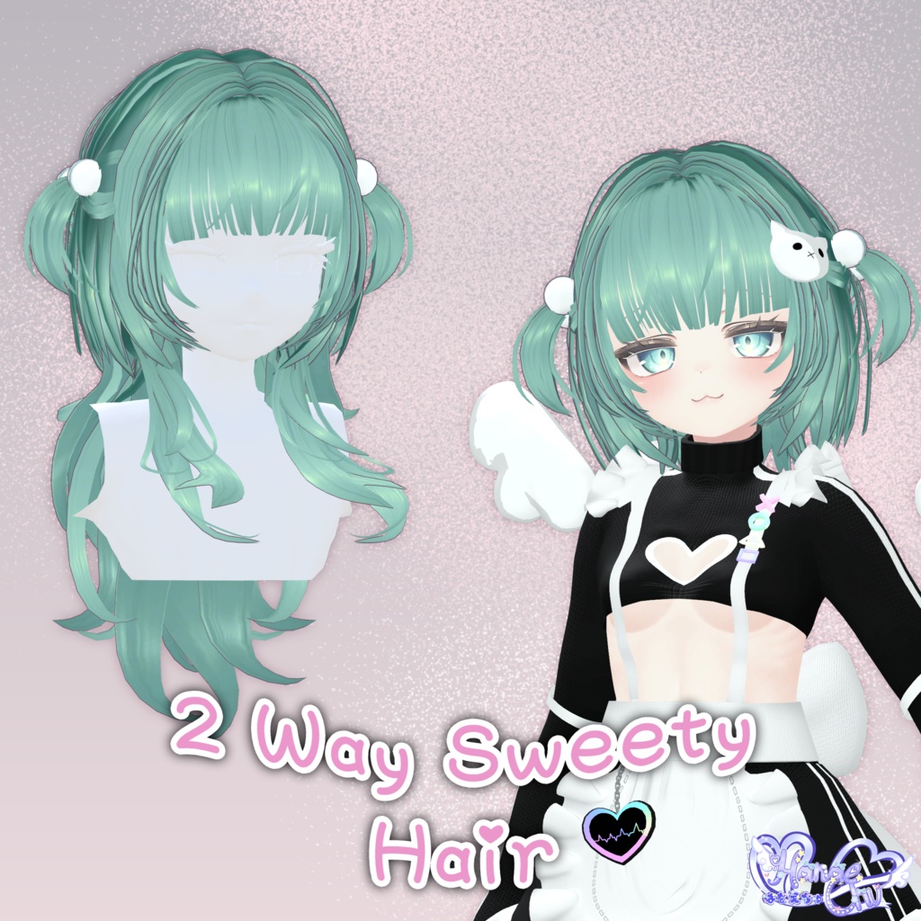【VRC想定】 2 Way Sweety Hair 3D Model Unitypackage
