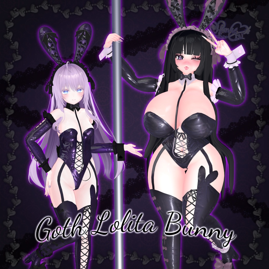 Goth Lolita Bunny Outfit Set †𓆩♡𓆪† ゴスロリタバニー 衣装 セット 3D Model Unitypackage Modular Avatar