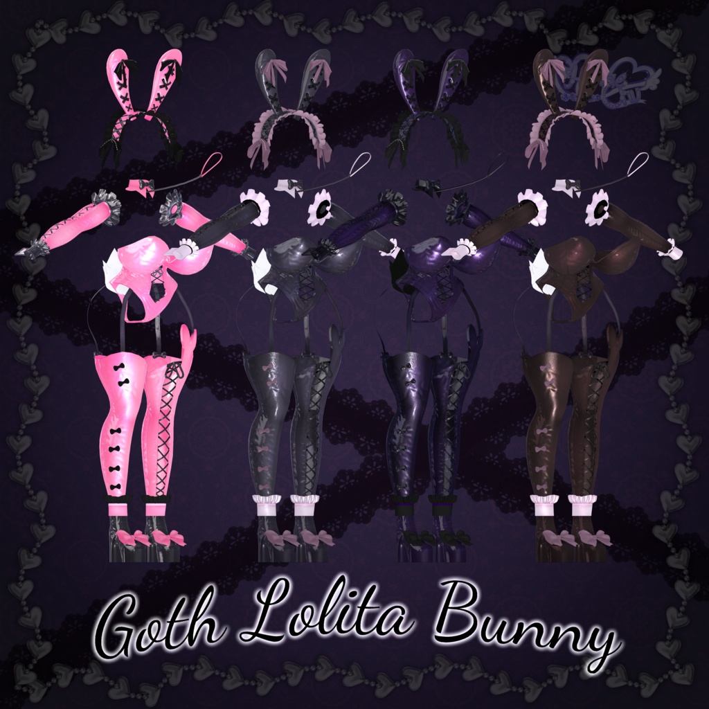 Goth Lolita Bunny Outfit Set †𓆩♡𓆪† ゴスロリタバニー 衣装 セット 3D Model Unitypackage Modular Avatar