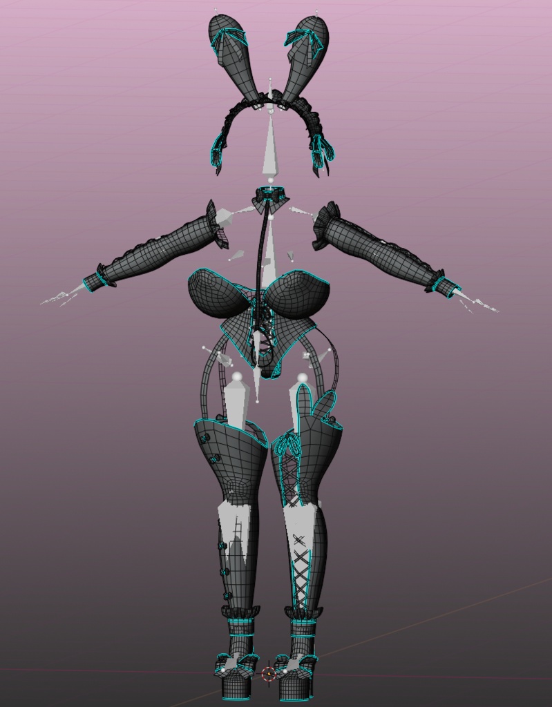 Goth Lolita Bunny Outfit Set †𓆩♡𓆪† ゴスロリタバニー 衣装 セット 3D Model Unitypackage Modular Avatar