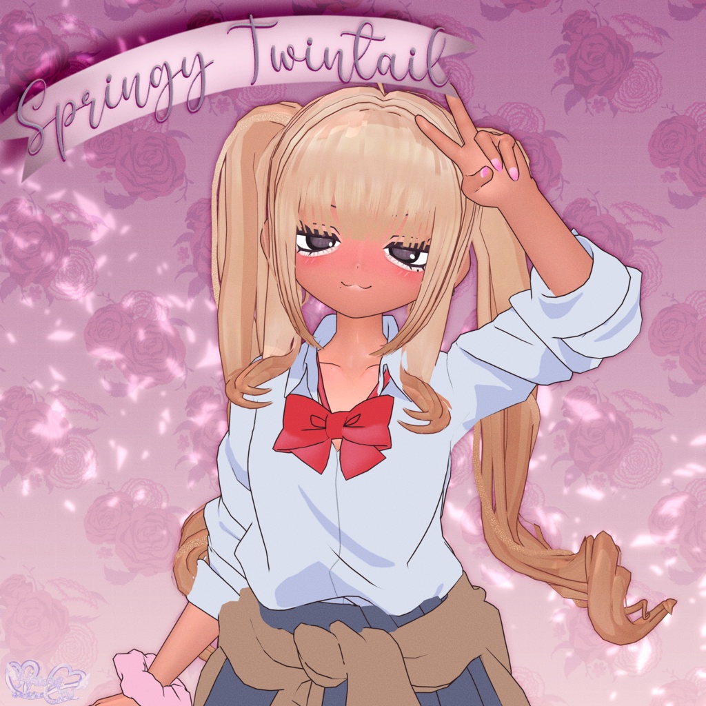 【VRC想定】Springy Twintails Hair 3D Model Unitypackage