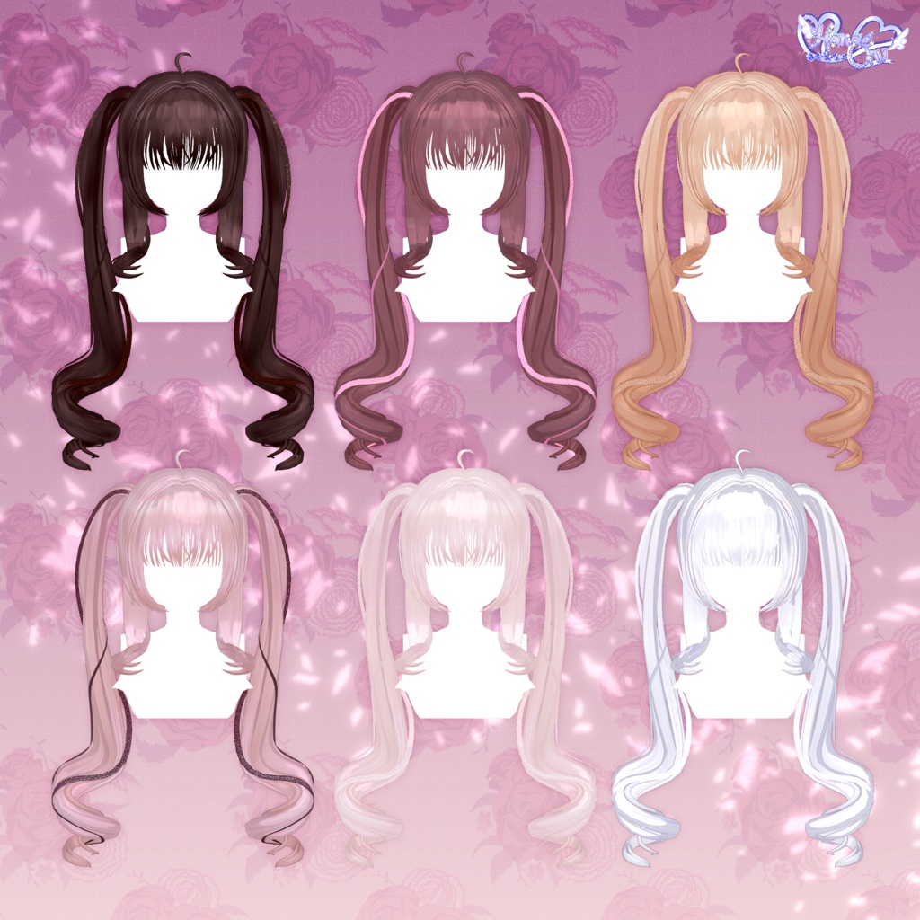 【VRC想定】Springy Twintails Hair 3D Model Unitypackage