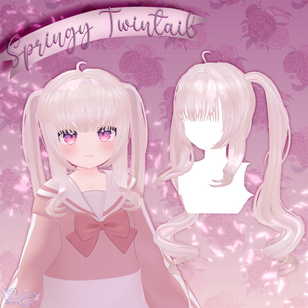 【VRC想定】Springy Twintails Hair 3D Model Unitypackage