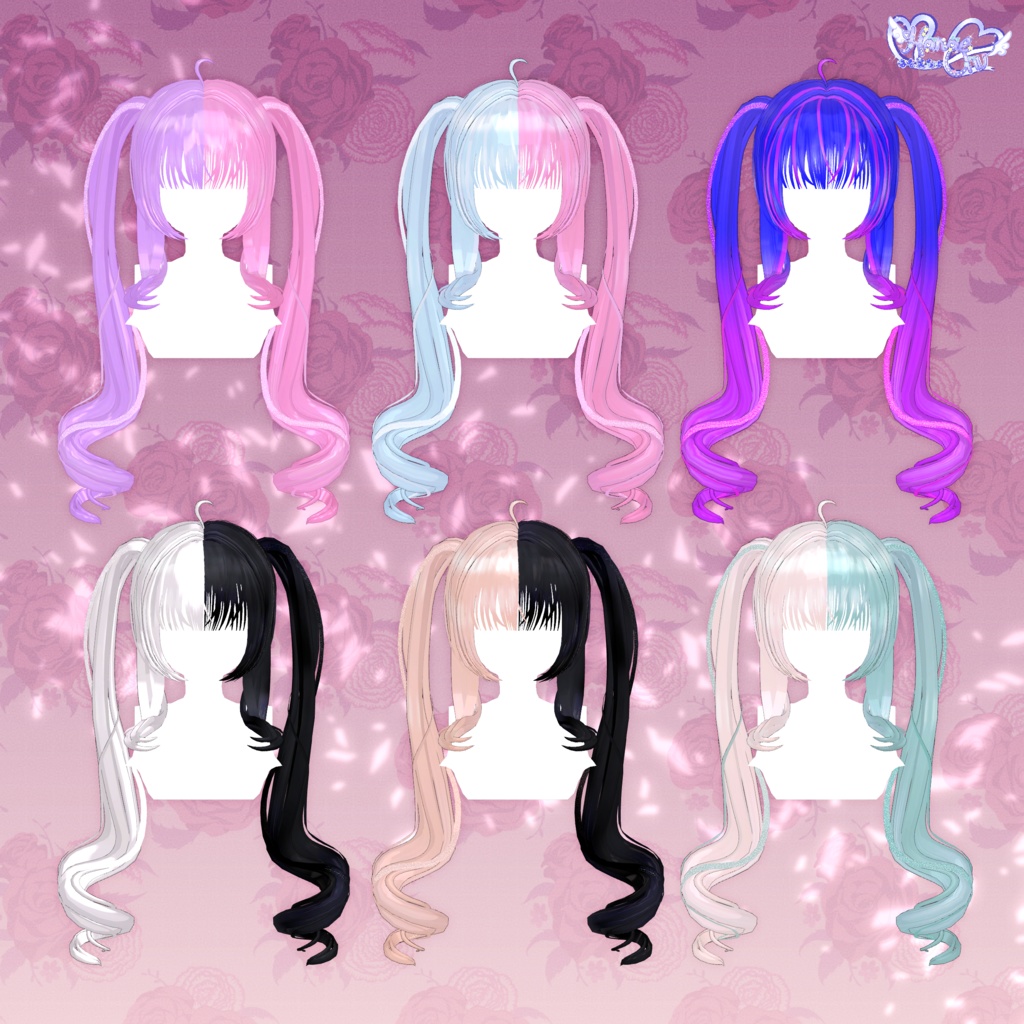 【VRC想定】Springy Twintails Hair 3D Model Unitypackage