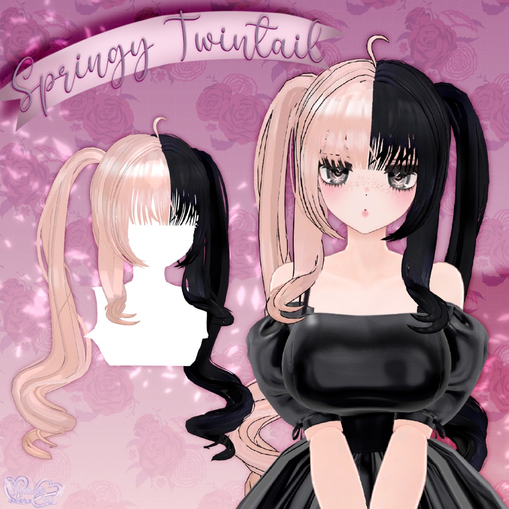 【VRC想定】Springy Twintails Hair 3D Model Unitypackage
