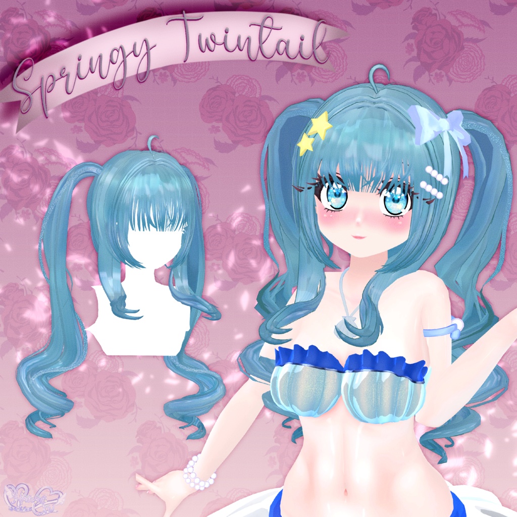 【VRC想定】Springy Twintails Hair 3D Model Unitypackage