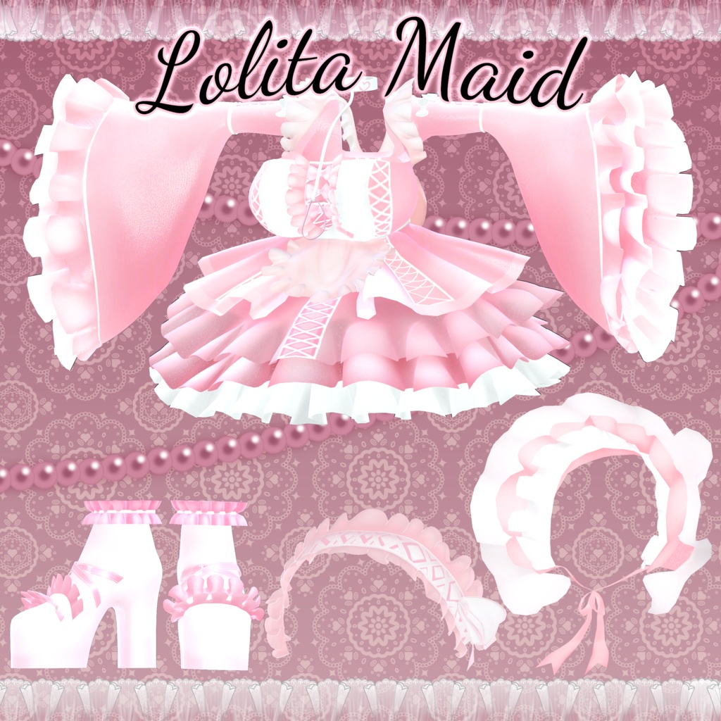 「伊邪那美」Lolita Maid Outfit Set †𓆩♡𓆪† ロリタメイド 衣装 セット 3D Model Unitypackage Modular Avatar