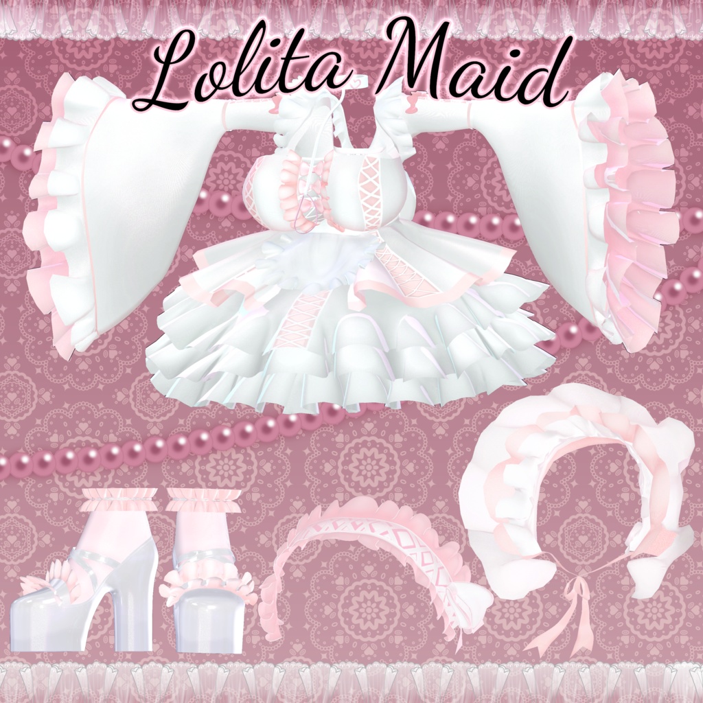 「伊邪那美」Lolita Maid Outfit Set †𓆩♡𓆪† ロリタメイド 衣装 セット 3D Model Unitypackage Modular Avatar