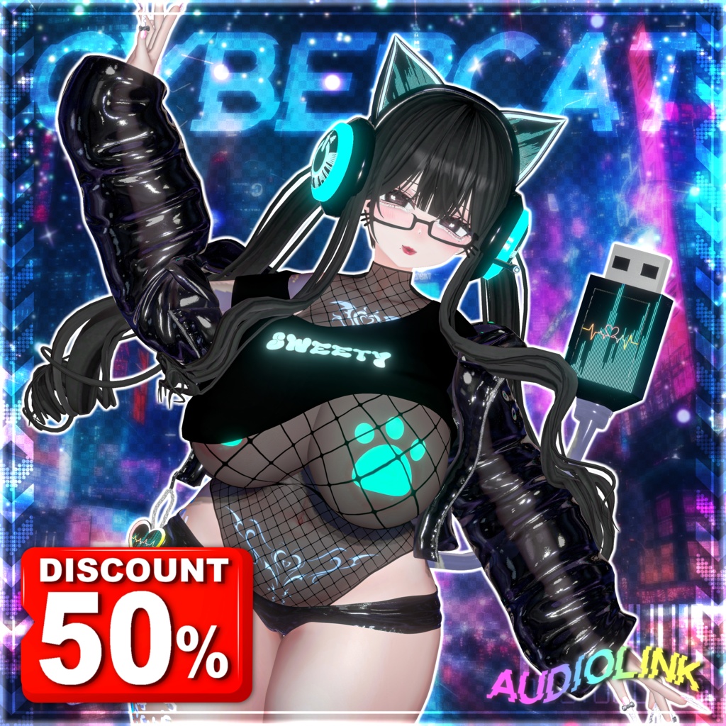 「伊邪那美2.0対応」CYBER CAT Outfit🎮 電脳猫衣装セット Modular Avatar Unitypackage