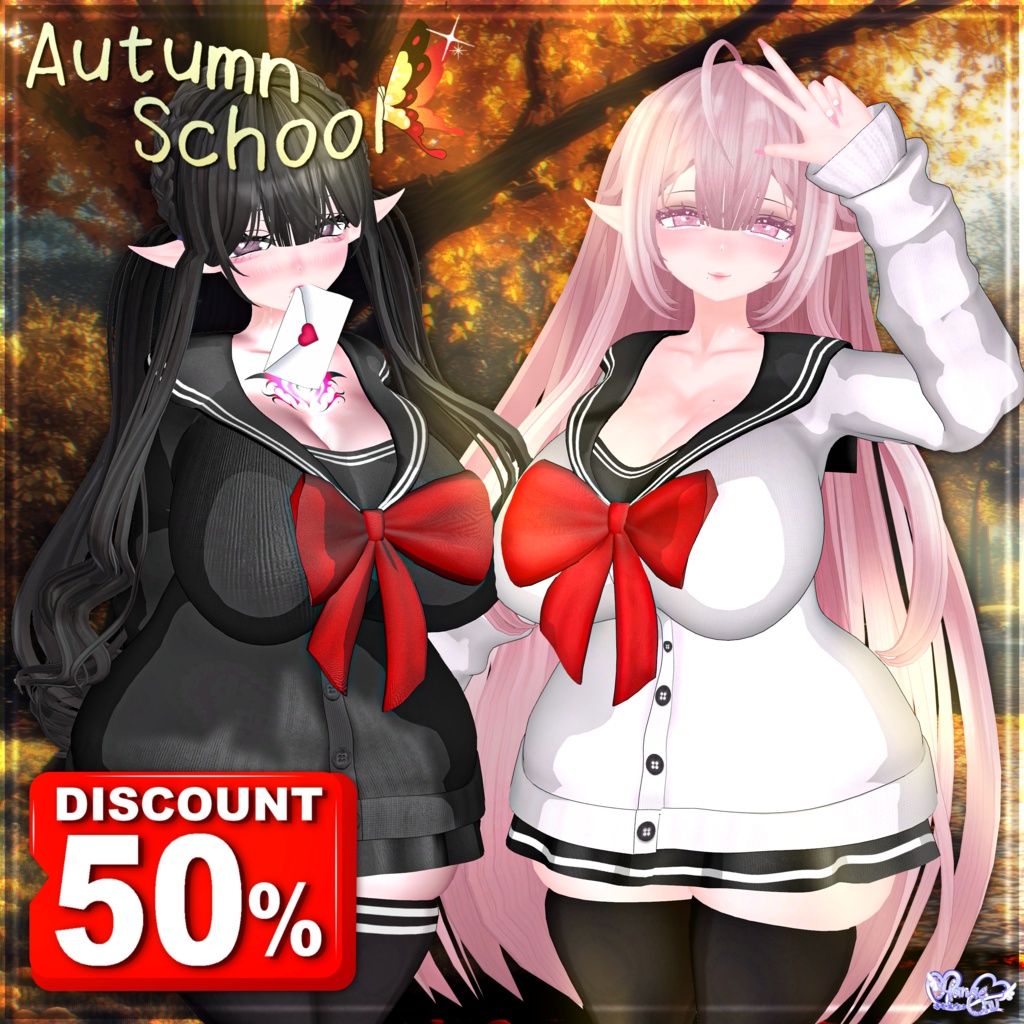 HALLOWEEN SALE「伊邪那美2.0対応」 Autumn School + Love Letter🍂秋のセーラ衣装セット+ラブレター Modular Avatar Unitypackage