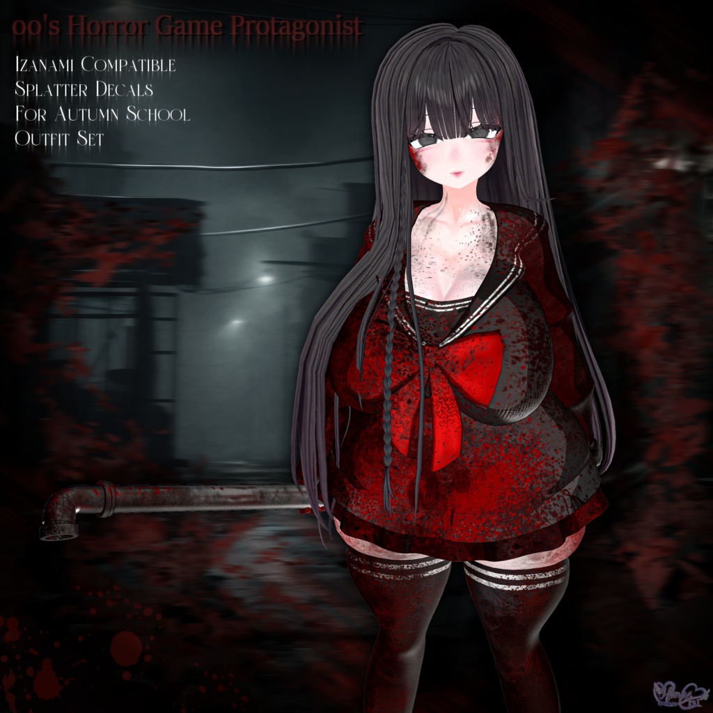 【Autumn School対応】「00's Horror Game Protagonist Texture Decal 」🎃 「00'sホラゲ主人公のデカール」Blood Decal Textures for Autumn School Outfit
