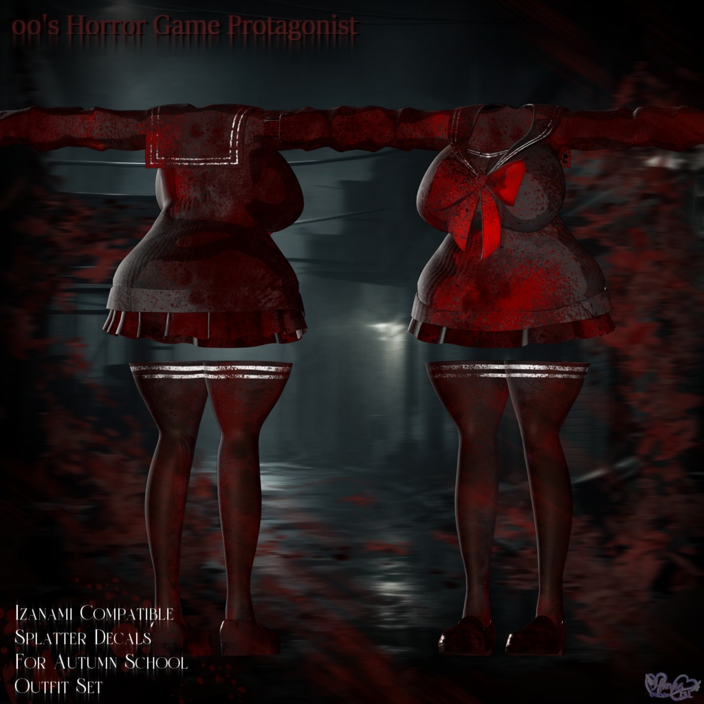 【Autumn School対応】「00's Horror Game Protagonist Texture Decal 」🎃 「00'sホラゲ主人公のデカール」Blood Decal Textures for Autumn School Outfit