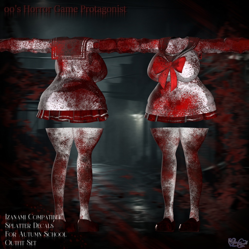 【Autumn School対応】「00's Horror Game Protagonist Texture Decal 」🎃 「00'sホラゲ主人公のデカール」Blood Decal Textures for Autumn School Outfit