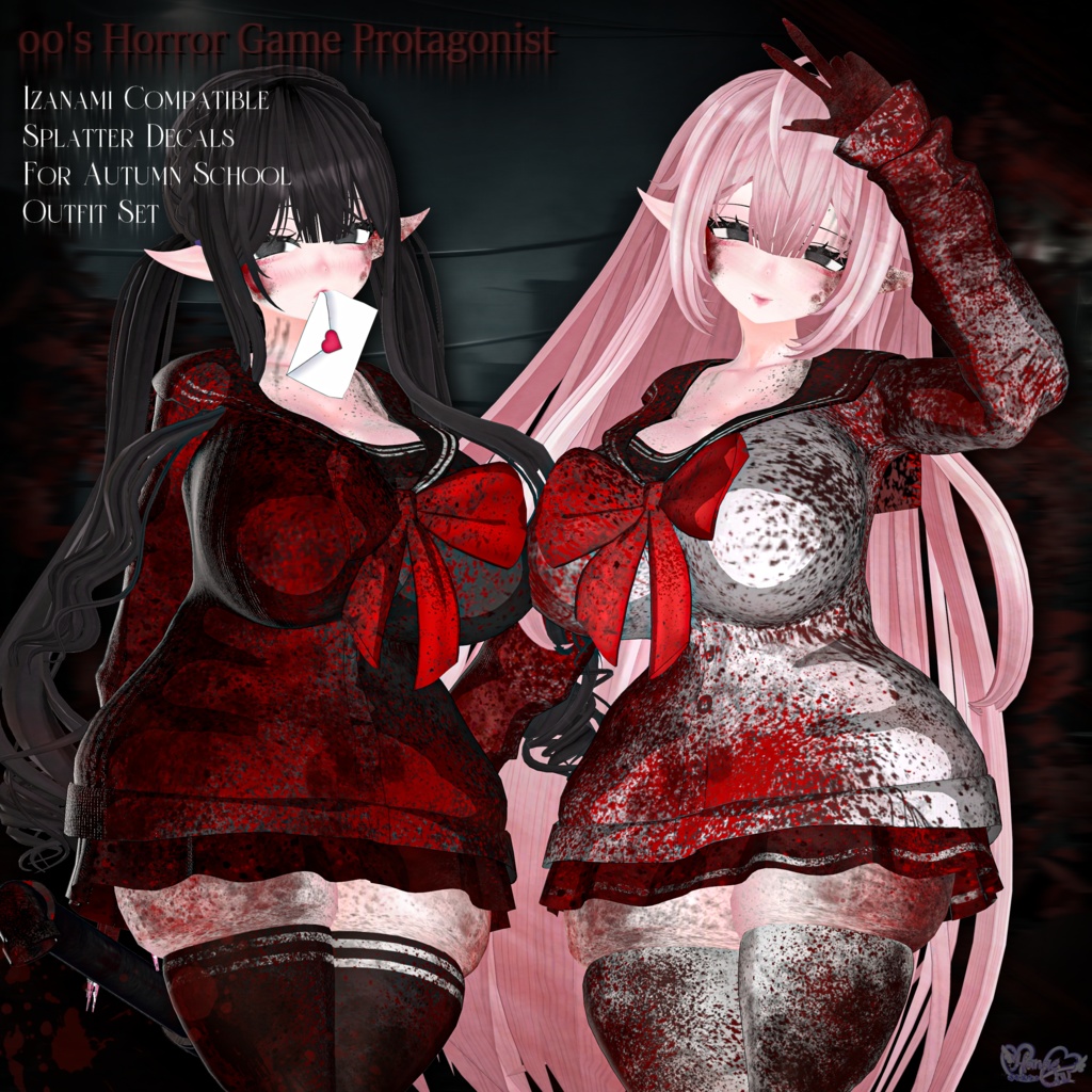 【Autumn School対応】「00's Horror Game Protagonist Texture Decal 」🎃 「00'sホラゲ主人公のデカール」Blood Decal Textures for Autumn School Outfit