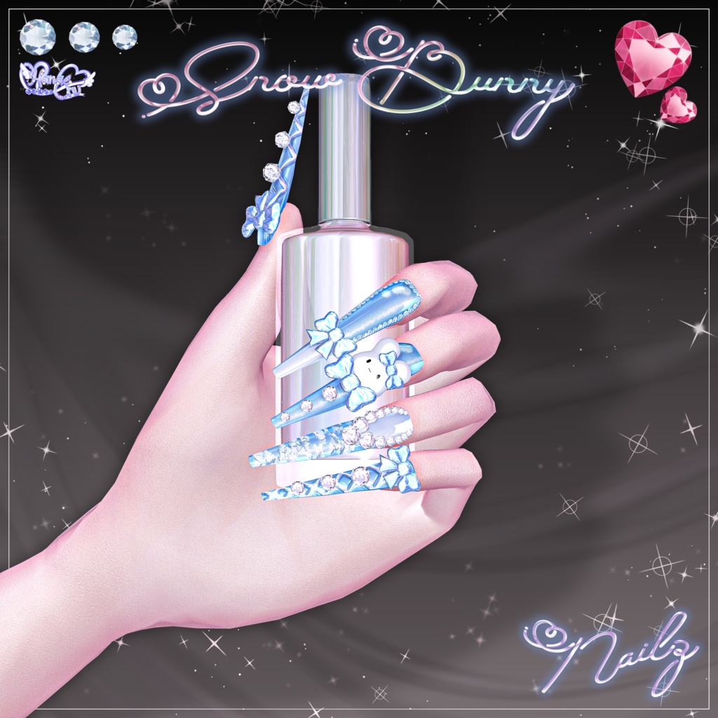 「マジカワネイル02」Snow Bunny Nail Set 💅🏻˚₊‧⁺ 3D Model Unitypackage Modular Avatar対応