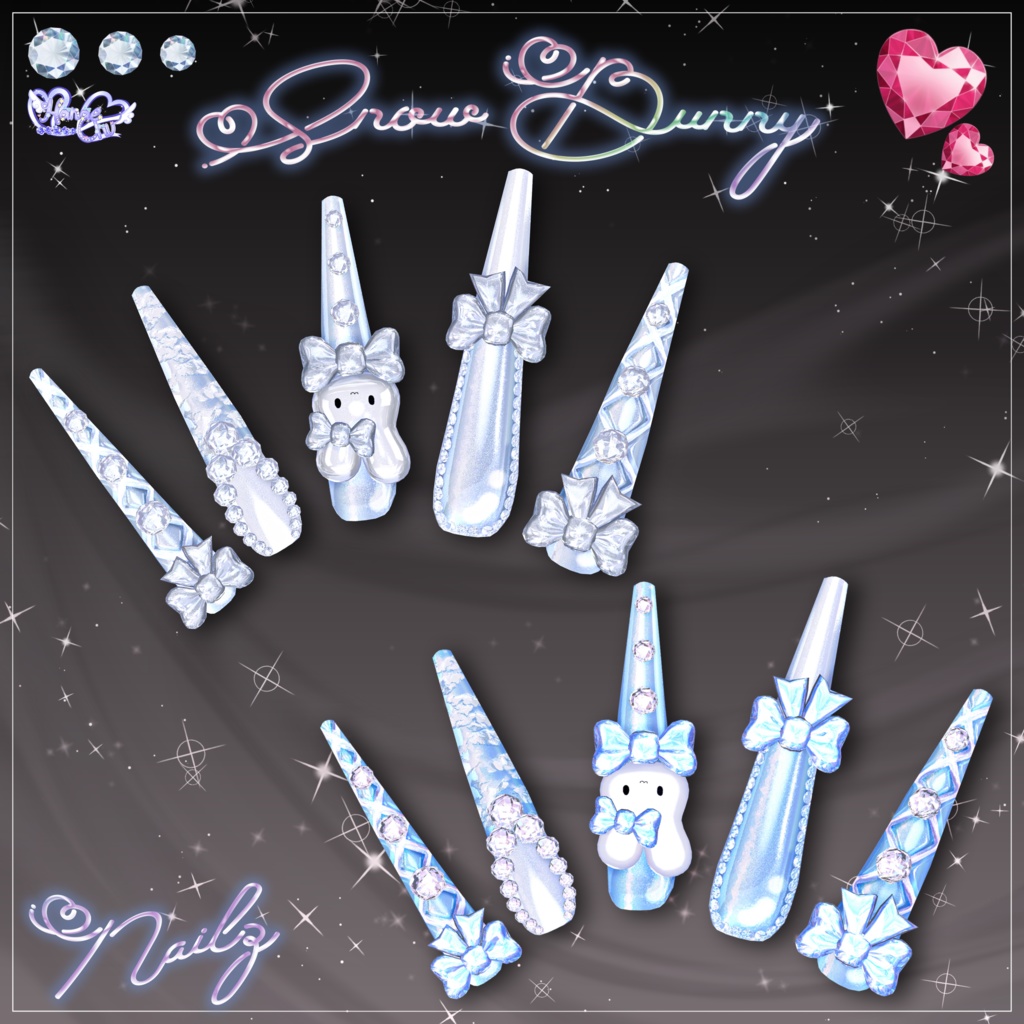 「マジカワネイル02」Snow Bunny Nail Set 💅🏻˚₊‧⁺ 3D Model Unitypackage Modular Avatar対応