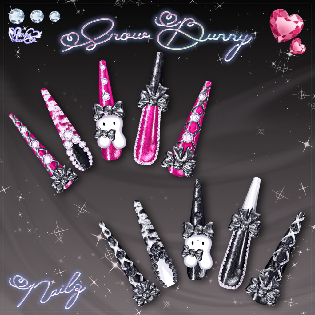「マジカワネイル02」Snow Bunny Nail Set 💅🏻˚₊‧⁺ 3D Model Unitypackage Modular Avatar対応