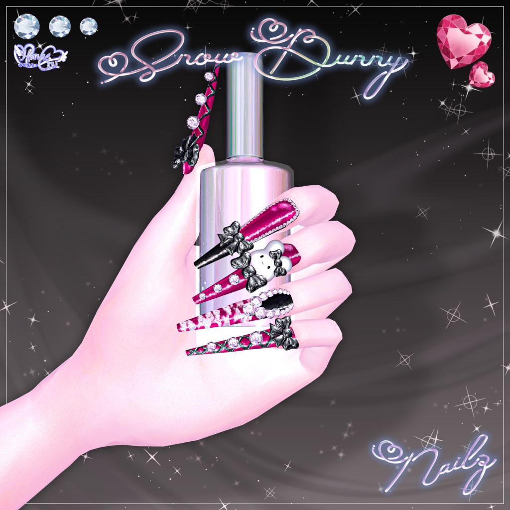「マジカワネイル02」Snow Bunny Nail Set 💅🏻˚₊‧⁺ 3D Model Unitypackage Modular Avatar対応