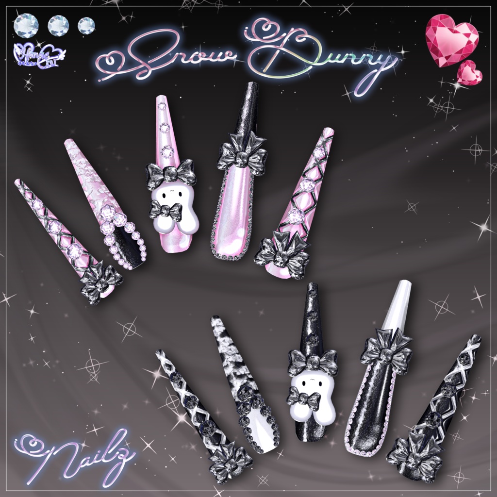 「マジカワネイル02」Snow Bunny Nail Set 💅🏻˚₊‧⁺ 3D Model Unitypackage Modular Avatar対応