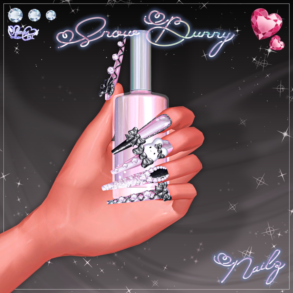 「マジカワネイル02」Snow Bunny Nail Set 💅🏻˚₊‧⁺ 3D Model Unitypackage Modular Avatar対応
