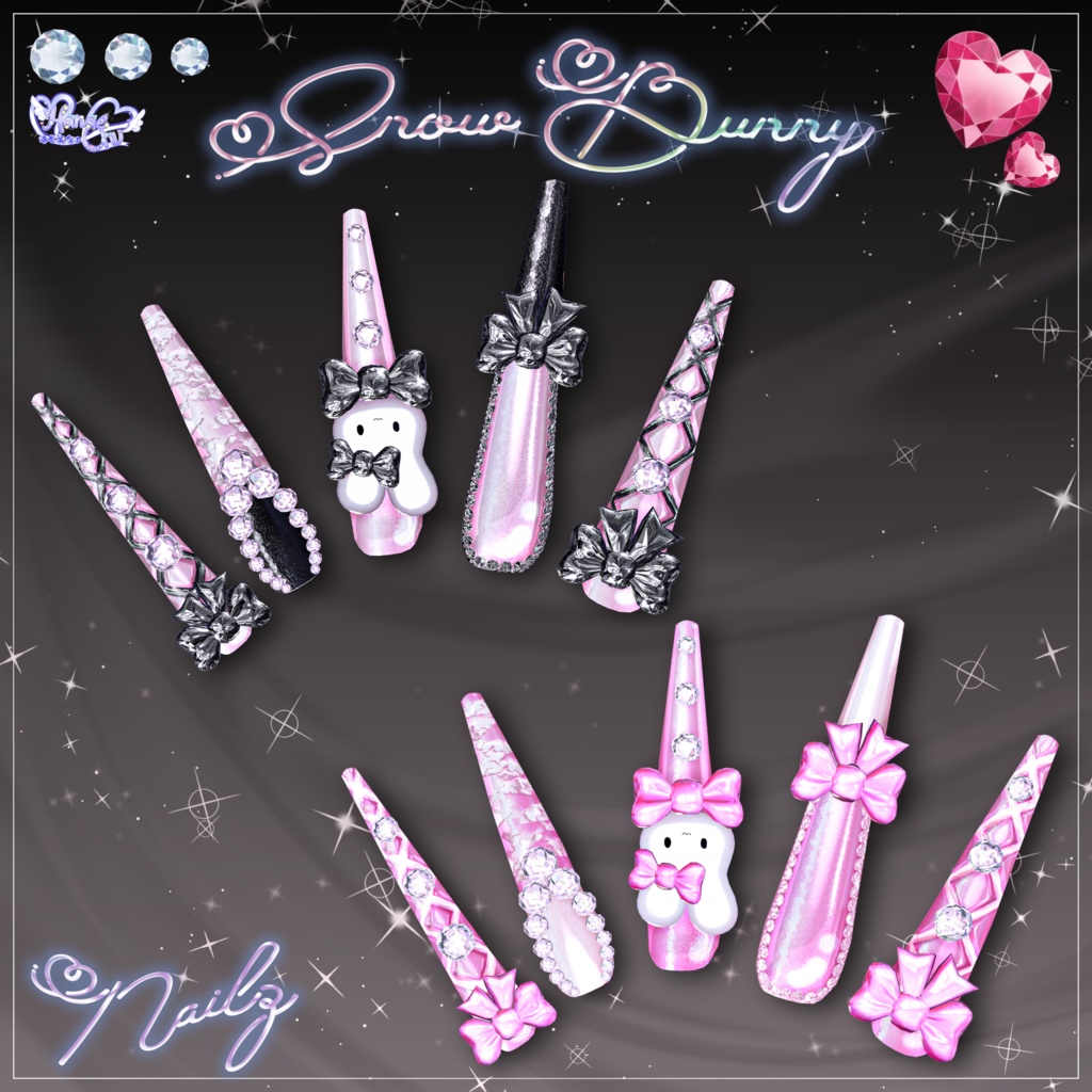 「マジカワネイル02」Snow Bunny Nail Set 💅🏻˚₊‧⁺ 3D Model Unitypackage Modular Avatar対応