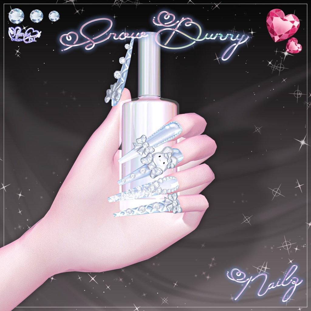 「マジカワネイル02」Snow Bunny Nail Set 💅🏻˚₊‧⁺ 3D Model Unitypackage Modular Avatar対応