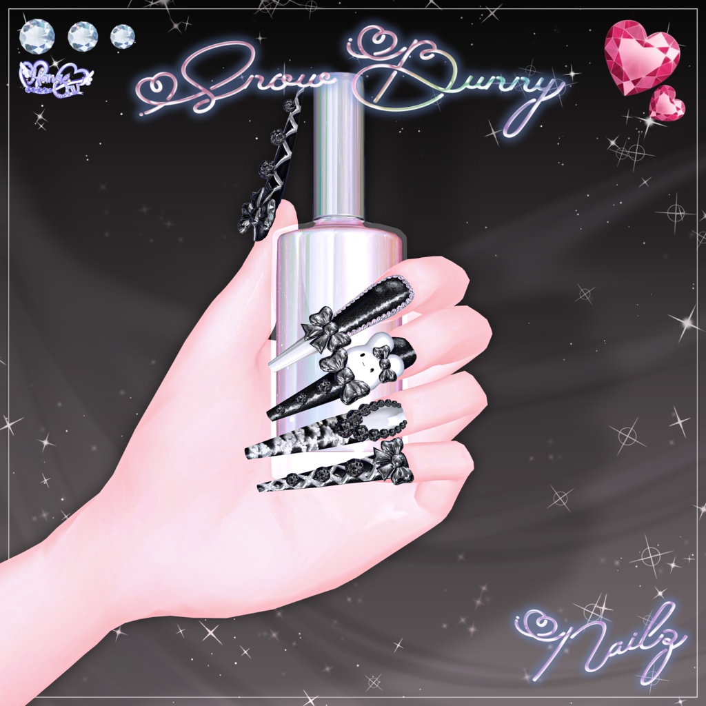 「マジカワネイル02」Snow Bunny Nail Set 💅🏻˚₊‧⁺ 3D Model Unitypackage Modular Avatar対応