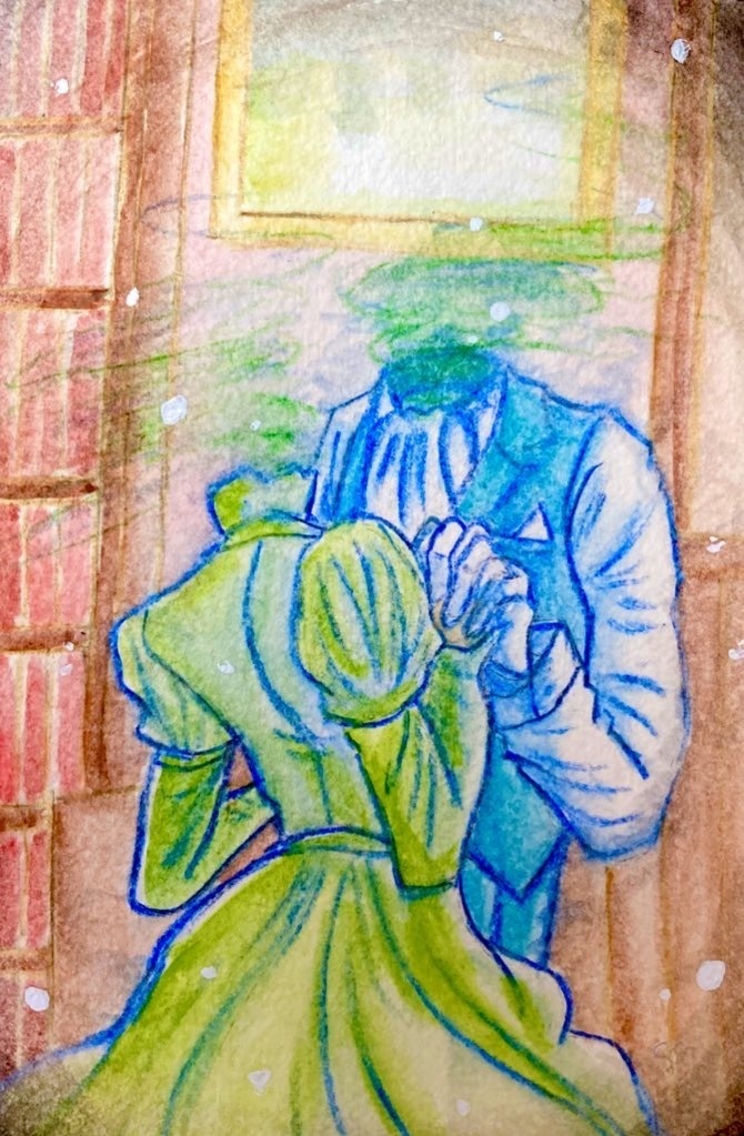 首なし夫婦ポストカード　水彩画原画