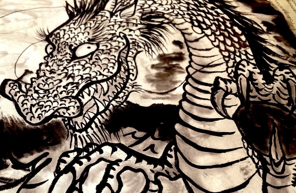 荒波と龍 水墨画 原画