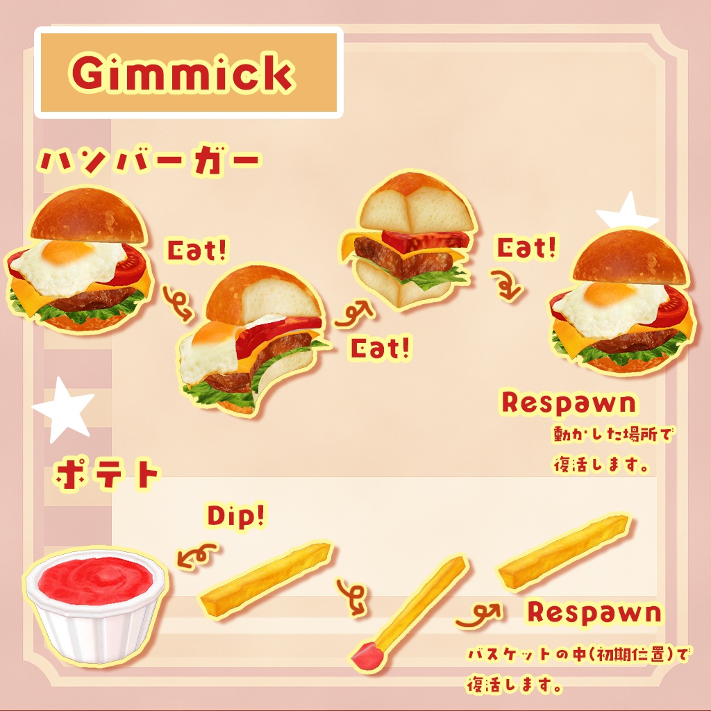 【ワールドギミック】食べれる!ハンバーガーセット【VRChat想定】