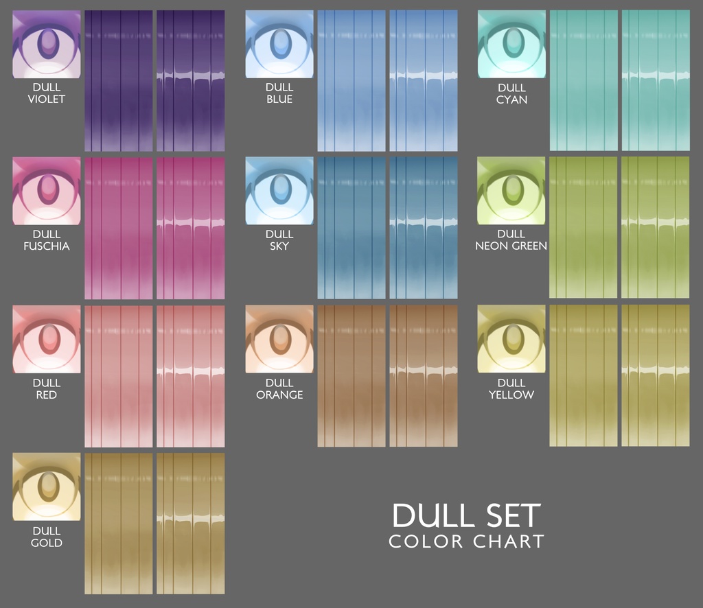 Vroid Hair colors with highlights and without and Eyes texture package