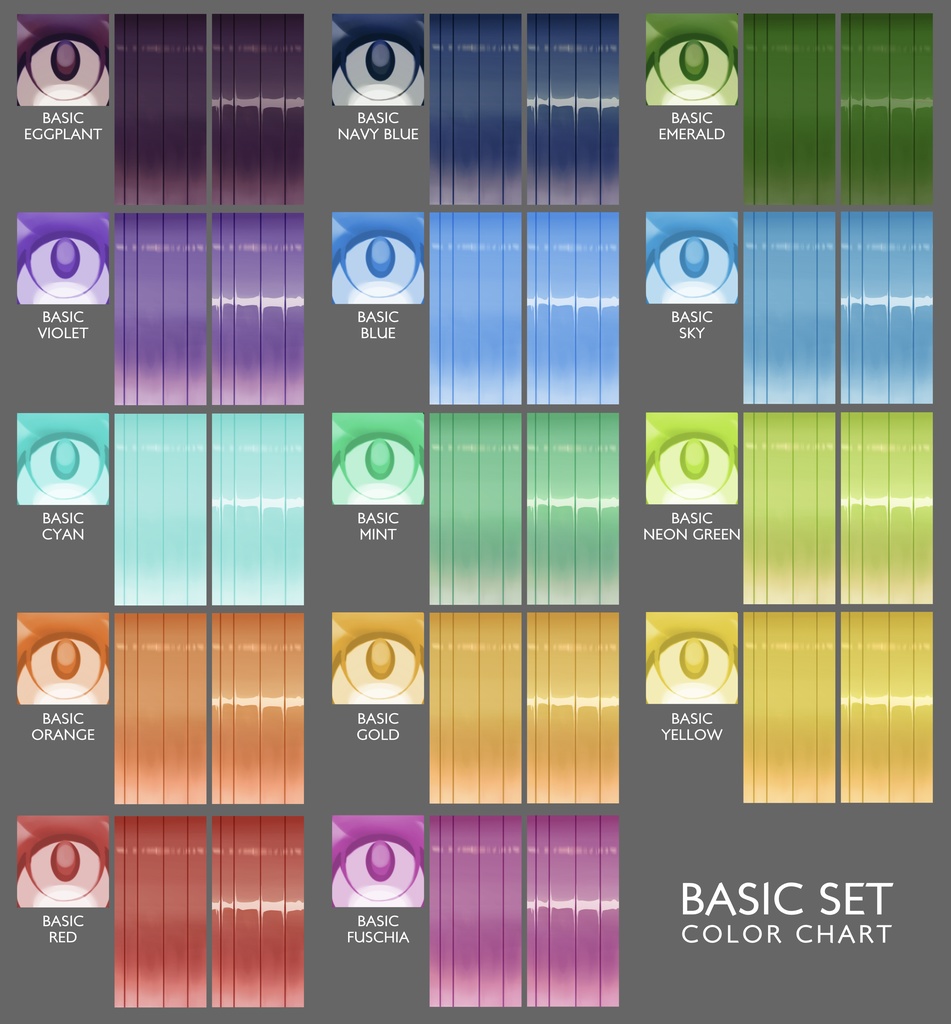 Vroid Hair colors with highlights and without and Eyes texture package