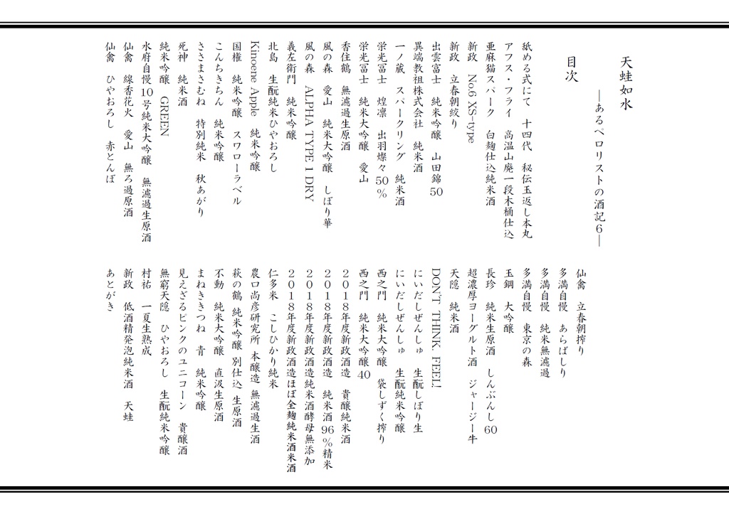 天蛙如水ーあるペロリストの酒記6ー