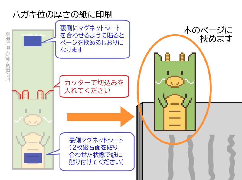 【無料有】ドット絵辰しおり(マグネットしおり)