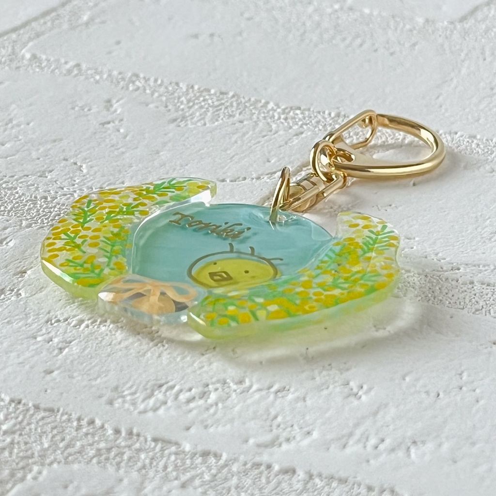 【3月の1個限定グッズ】お花とりき〜ミモザ添えたプラバンキーホルダー〜