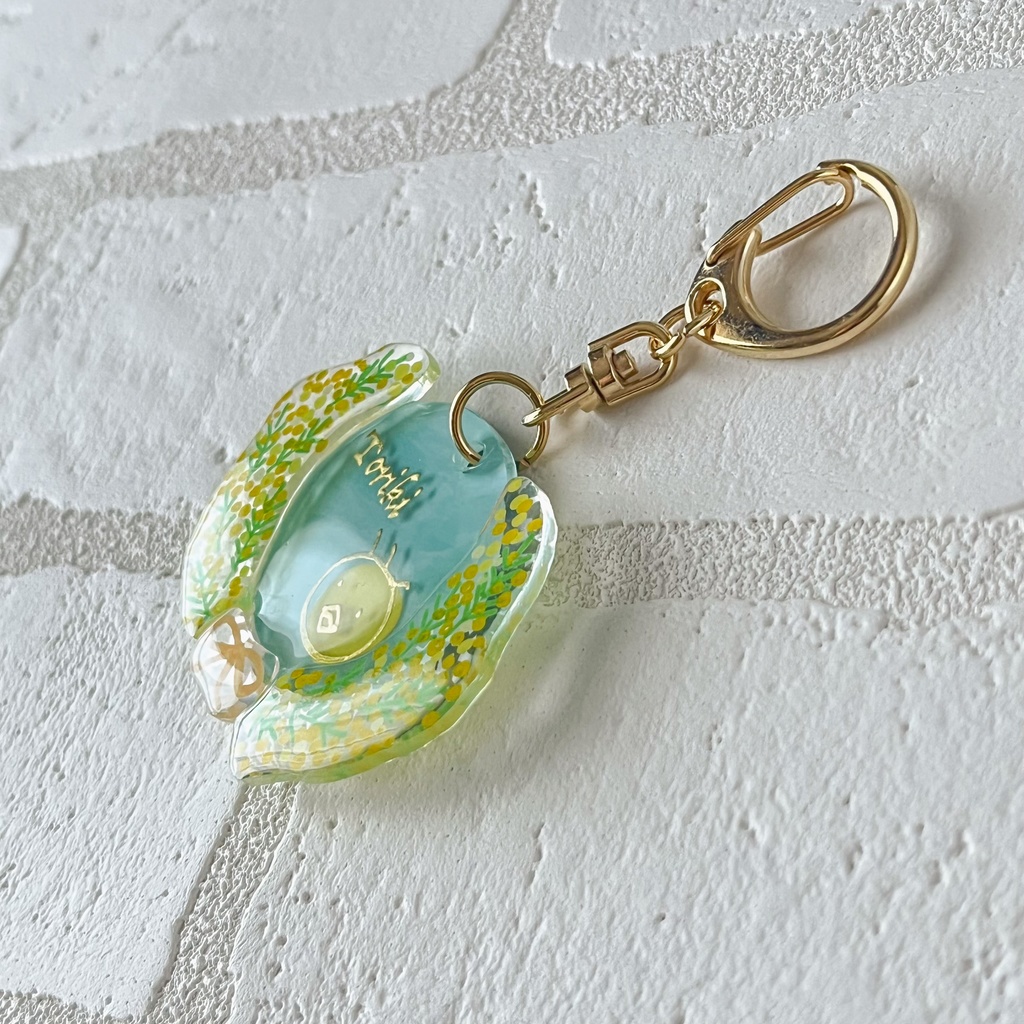 【3月の1個限定グッズ】お花とりき〜ミモザ添えたプラバンキーホルダー〜